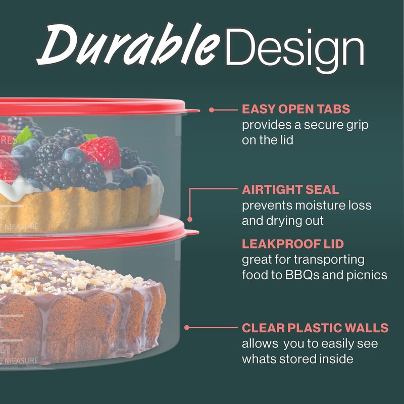2 Pack Pie Carrier Cake Storage Container with Lid | 10.5" Large Round Plasti... gallery