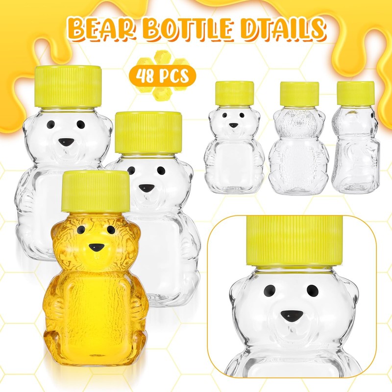2 oz Plastic Bottle Bear Shape Clear Honey Containers Dispenser with Lid Jars gallery