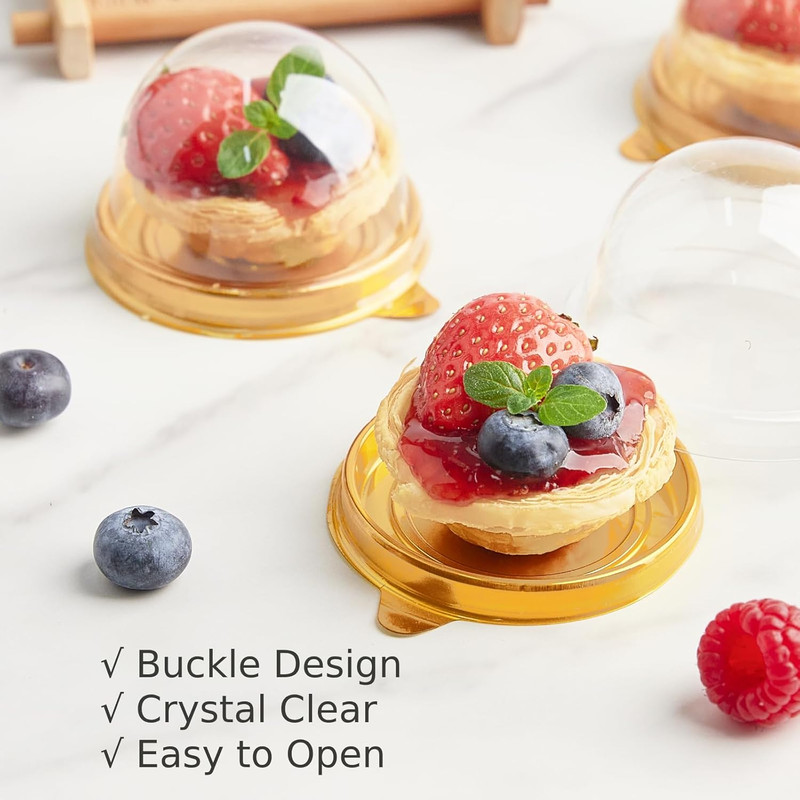 50 Pack Mini Cake Containers, Clear Plastic Small Cupcake Boxes with Dome Lids f gallery