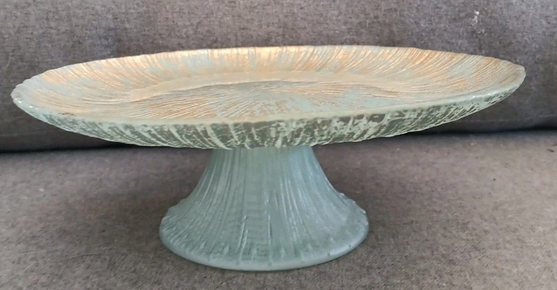 RETRO Blue with Gold Foil Textured Glass Cake Stand 8.5 in. ANTHROPOLOGIE(??) gallery
