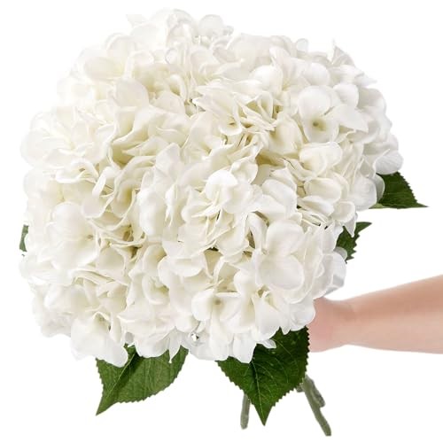 5Pcs Realistic Hydrangea Artificial Flowers with Stems 21 Inch Lifelike White gallery