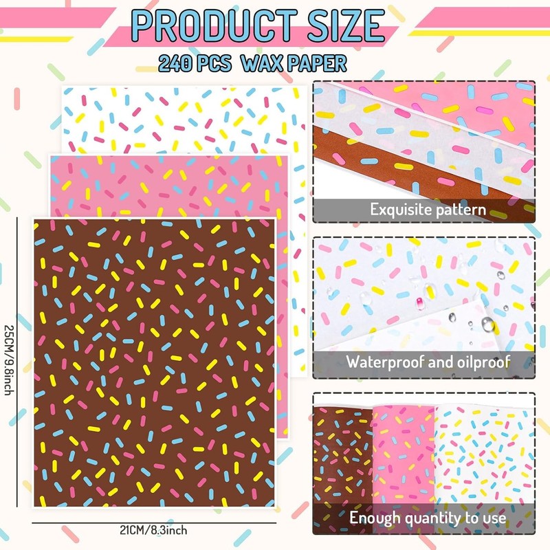 240 Sheet Donut Sprinkles Wax Paper Brown Pink White Sprinkles Design Food gallery