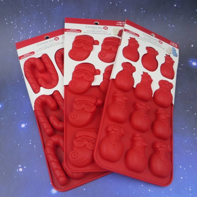 3 Celebrate It Red Christmas Silicone Candy Molds Bakeware Canes Santa Snowman gallery