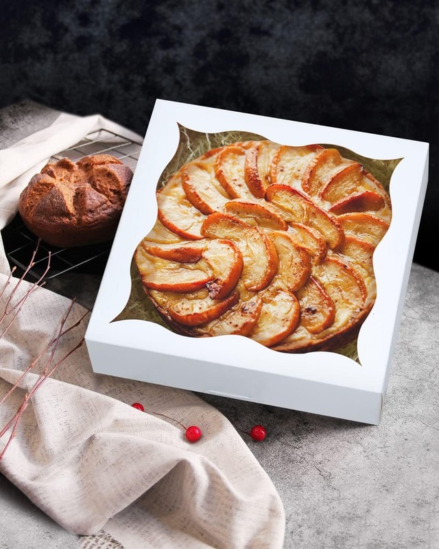 12 PCS White Pie Boxes With Window 12x12x3 Inch AutoPop Up Bakery Box gallery