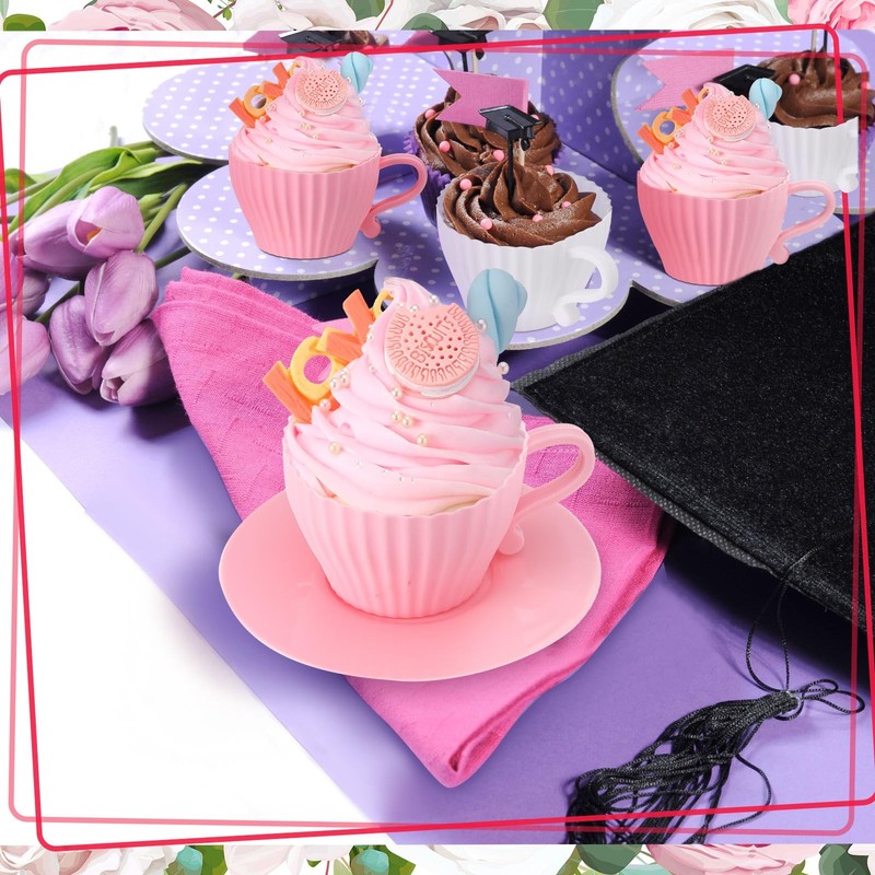24 Pcs Silicone Teacup Cupcake Molds Muffin Cups for Baking, Teacup Cupcake L... gallery