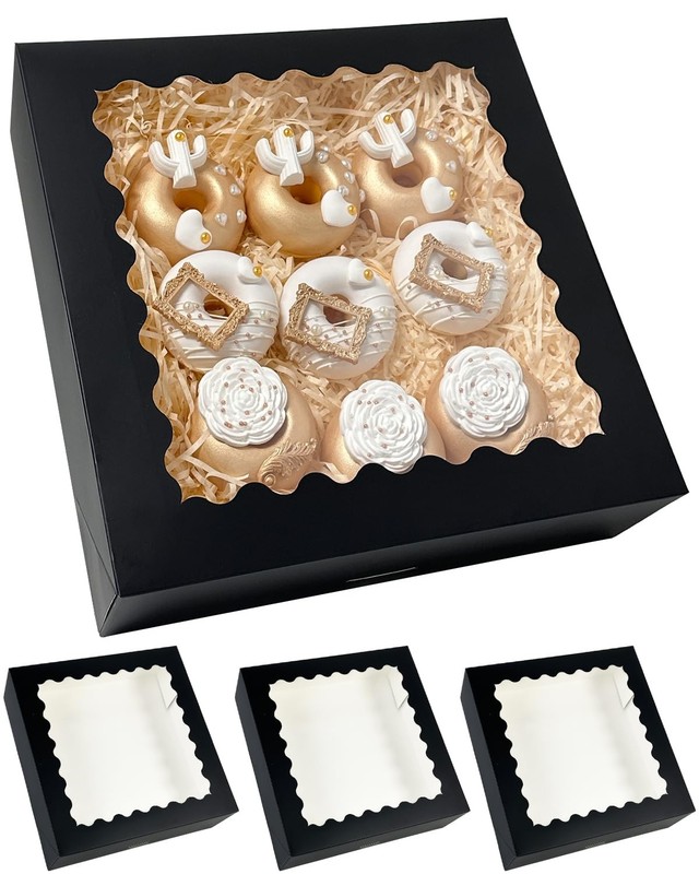 20 PCS 12x12x3 Inch Black Pie Cookie Bakery Boxes Window AutoPop Up Macaroon gallery
