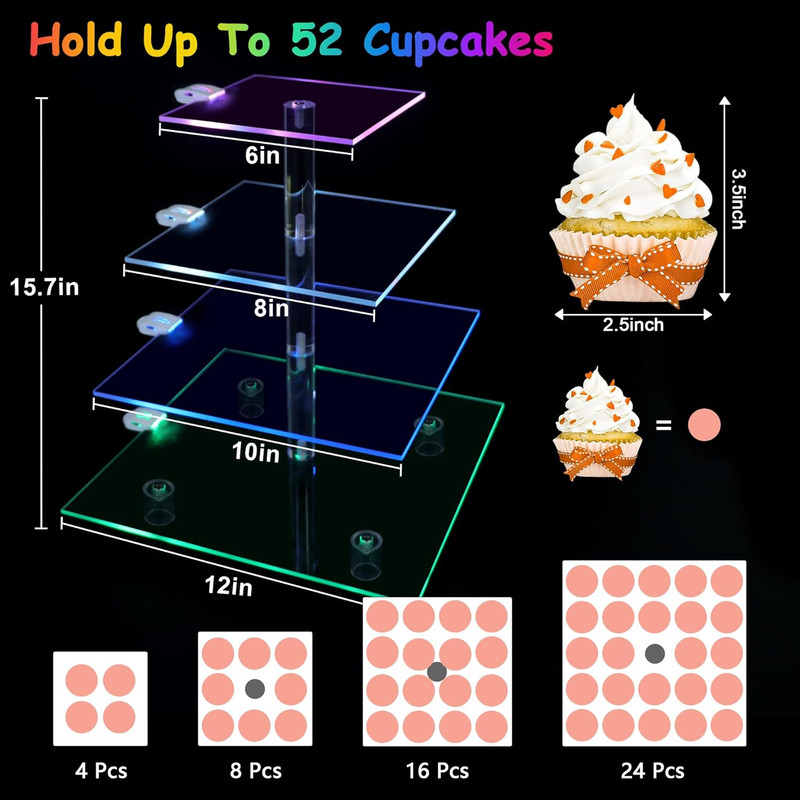 Rechargeable LED Cupcake Stand for 50 Cupcakes, 7 Colors Light Clear Cupcake Hol gallery