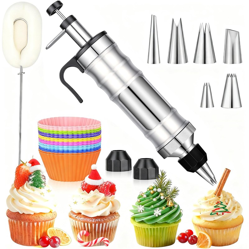 Dessert Decorating Syringe Set, Frosting Piping Kit, Stainless Steels Icing P…