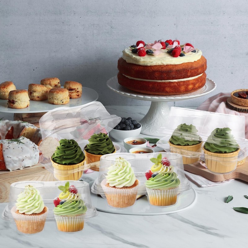 100PCS Cupcake Containers 2 Count Clear Cupcake Boxes Disposable Cupcake Hold... gallery