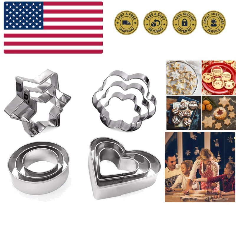 Cookie Cutters Shapes Baking Set, 12PCS Flower Round Heart Star Shape Biscuit…