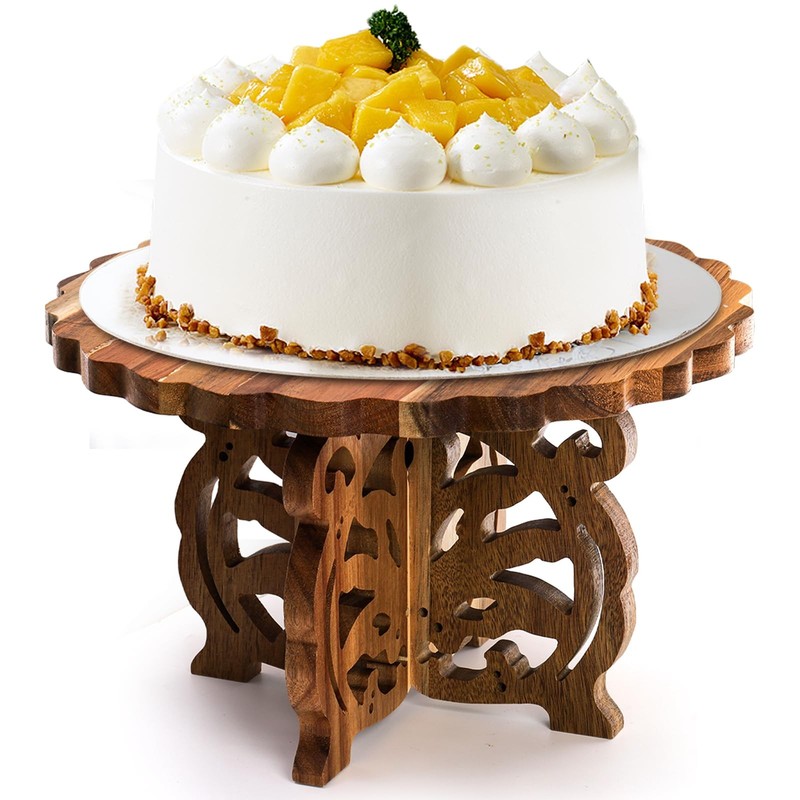 Eorbow 12″ Wood Cake Stand, Acacia Wooden Rustic Cupcake Holder, Wedding Tabl…