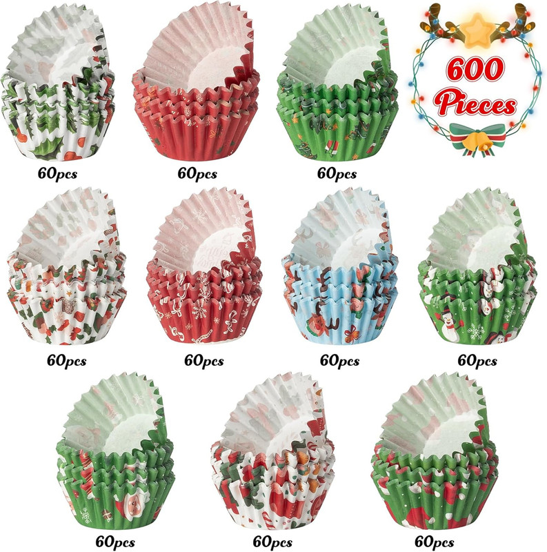 Cocnny 600Pcs Christmas Mini Cupcake Paper Liners, Merry Christmas Baking Cups M gallery