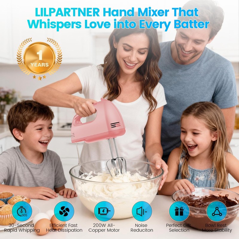 Hand Mixer , Small Food Mixer 7 Speeds Handheld Blender, 304 *(2* Beater, 2*D... gallery