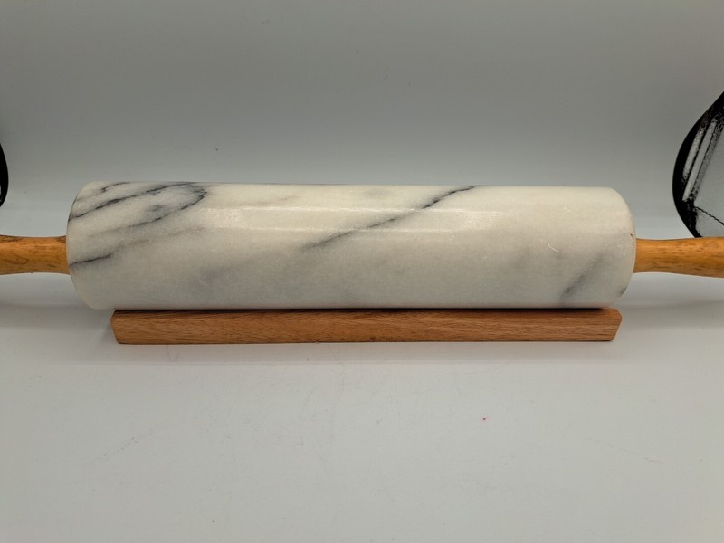 Polished Marble Rolling Pin with Wooden Cradle 10-Inch Barrel – Vintage But NIB