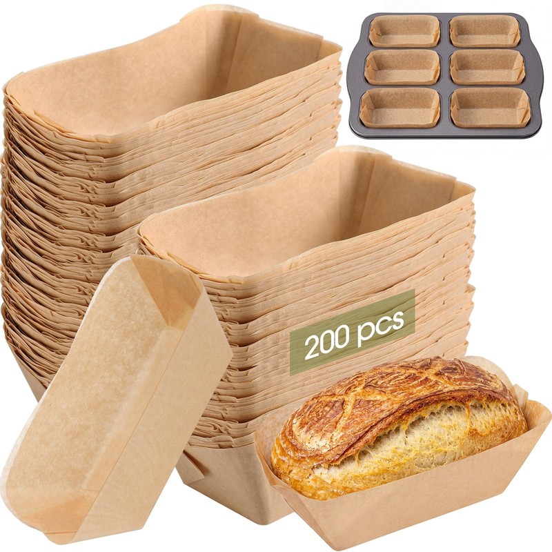 Watersay 200 Pcs Mini Loaf Pan Liners 3.94 x 2.17 x 1.97 inches, Natural