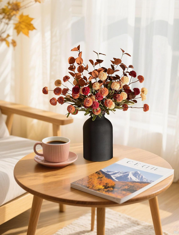 Flower Centerpiece Table Decorations: Metal Vase with 12 Stems of Fake Mums Kiku gallery