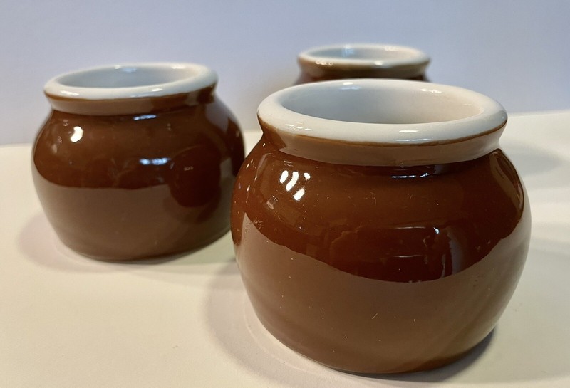 3 Vintage Hall China Bean Pots, Brown Glaze, Ohio, circa 1930-60