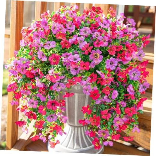 Artificial Faux Hanging Flowers Plants for Outdoor Decor, 2 PCS Purplehotpink