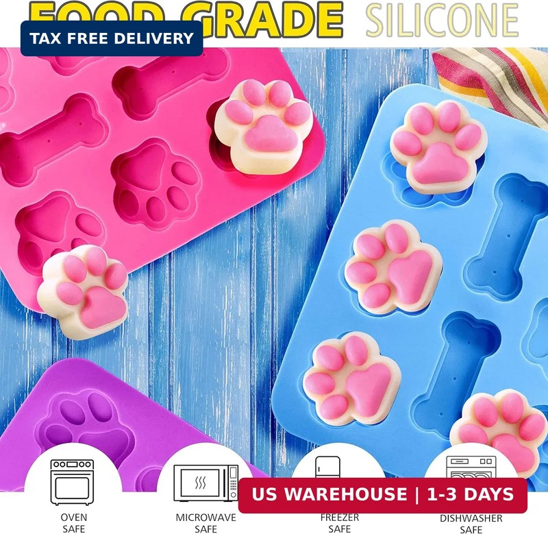 3 Pack Silicone Molds with Puppy Dog Paw and Bone Shaped 2 in 1, Reusable Non-St gallery