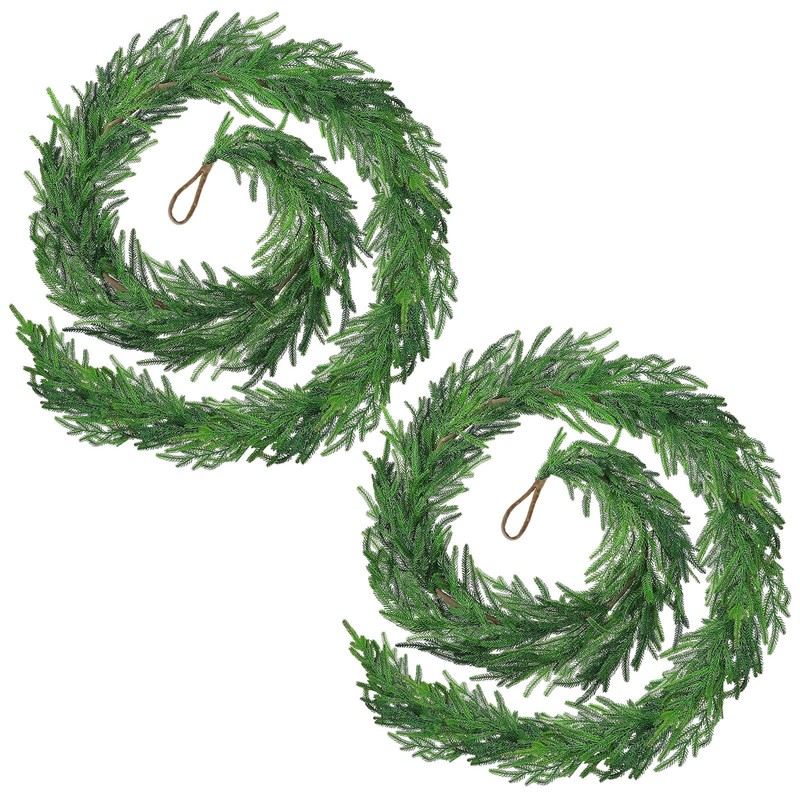 Gllbtpt 2Pcs Christmas Norfolk Pine Garland 9 Ft Artificial Green Garland