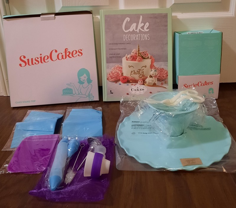 13-Piece Cake Decorating Kit, SusieCakes Aqua Cake Stand, Cake Decorations Book