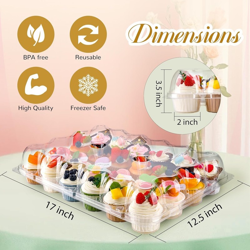 24 Count Stackable Cupcake Containers with Tall Dome Lids, 10 Pack gallery