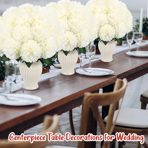 36 Pcs Artificial Chrysanthemum Flowers 3.3" Diameter Faux Ball Bouquet White gallery