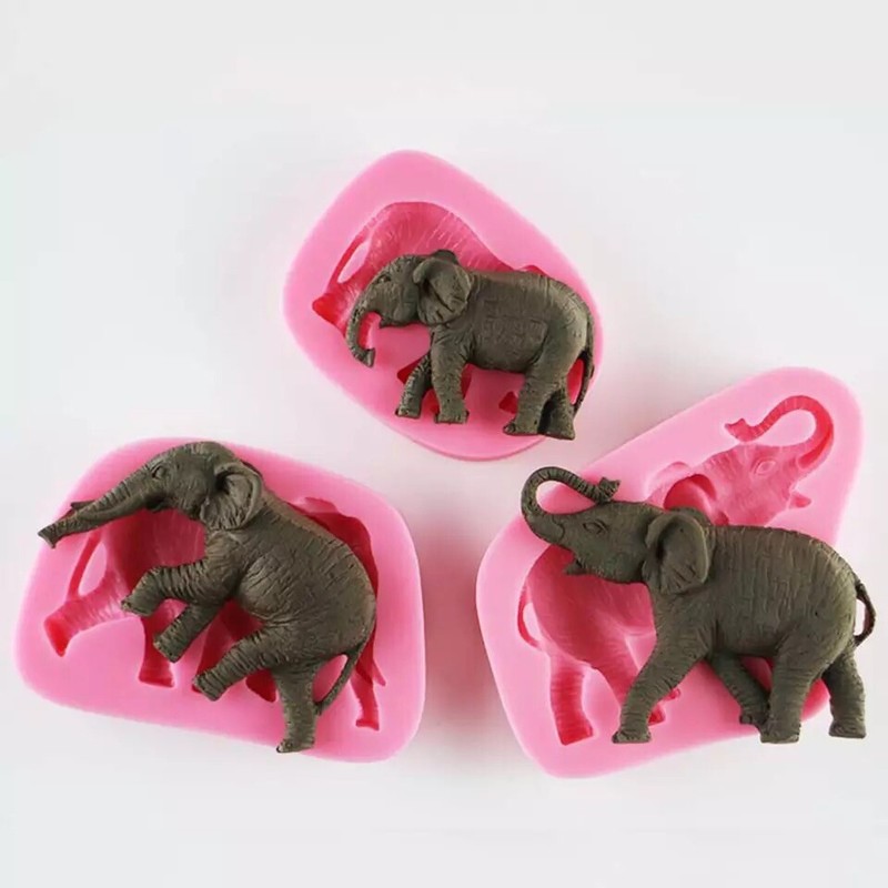 3pcs Silicone Elephant Chocolate Fondant Sugarpaste Candle Soap Mould Clay Resin