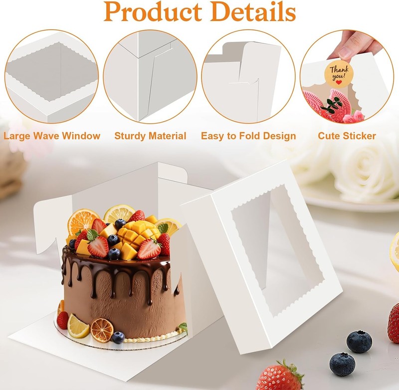10x10x5 Cake Boxes with Window, Cake Boxes 10 inch Tall with Cakes Box Ribbon gallery
