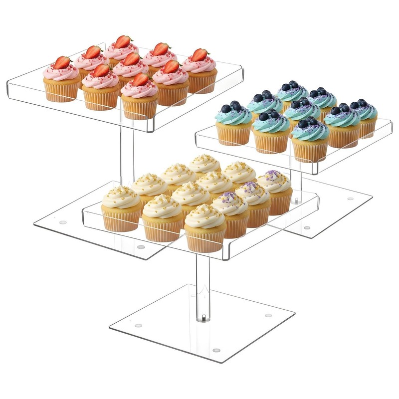 3Pc Acrylic Dessert Table Display Stands Set, Clear Dessert Stand