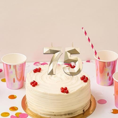 2 inch & 57 Birthday Candles, 3D Diamond Number 75th & 57th Cake Gold 75 Gold gallery