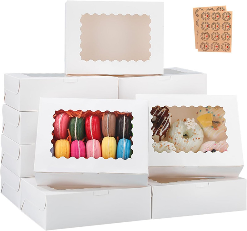 50 cajas para galletas de 8 x 6 x 2.5pulgadas con ventana blancas para panadería