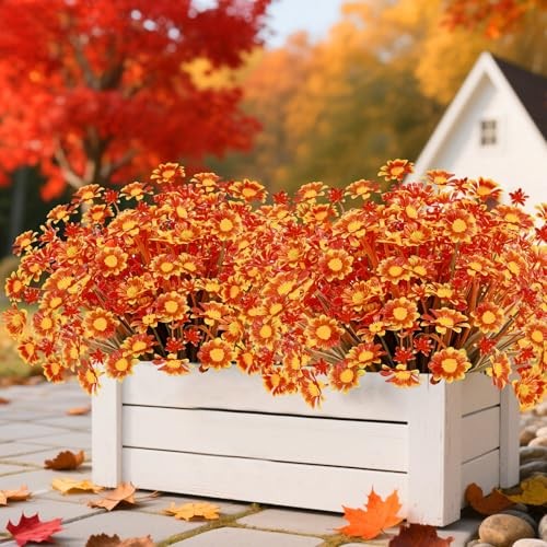 264 Heads Artificial Fake Fall Flowers Plants 8 Bundles Orange Daisy gallery