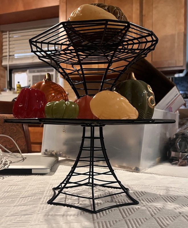 Spider Web 2 Tier Cupcake Stand Black Wrought Metal Excellent Condition gallery