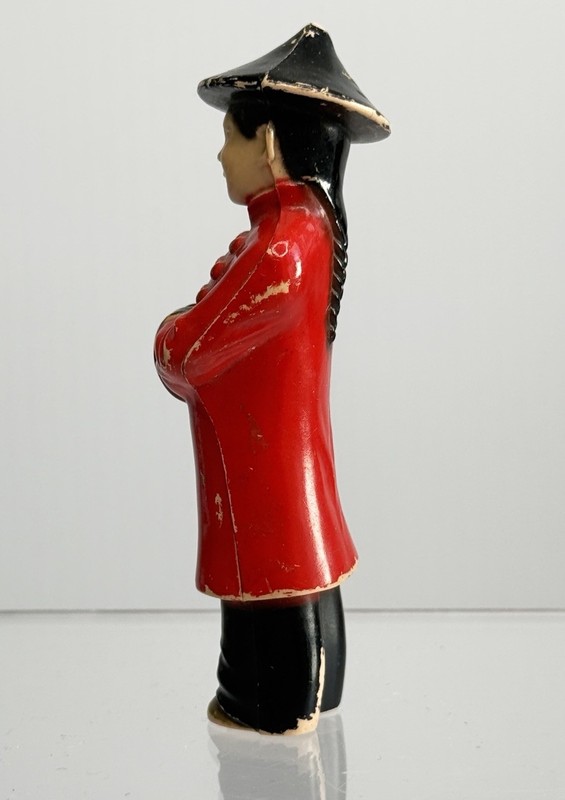 Vtg Hand Painted Hard Plastic Hollow Blow Mold Kitsch Asian Man Toy Cake Topper gallery