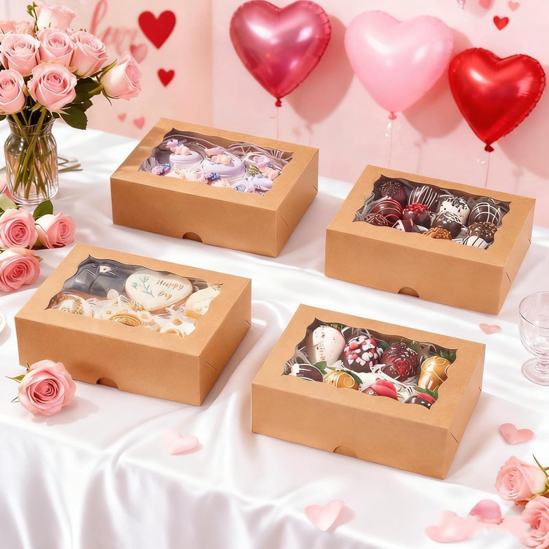 20PCS Brown Cookie Boxes with Window, 8X6X2.5 Inch Gift-Ready Pastry Box for Cho gallery