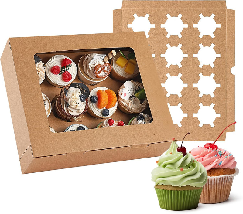 3 Pack Cupcake Boxes, Hold 12 Standard Cupcakes, Cupcake Containers with Window