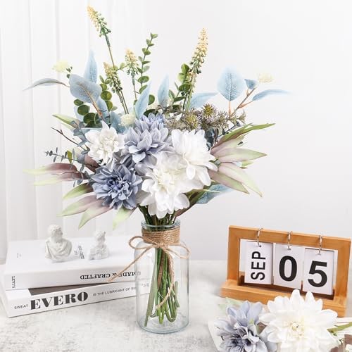 Fake Artificial Flowers Bouquet for Decoration, Silk Floral 1PCS Blue White gallery