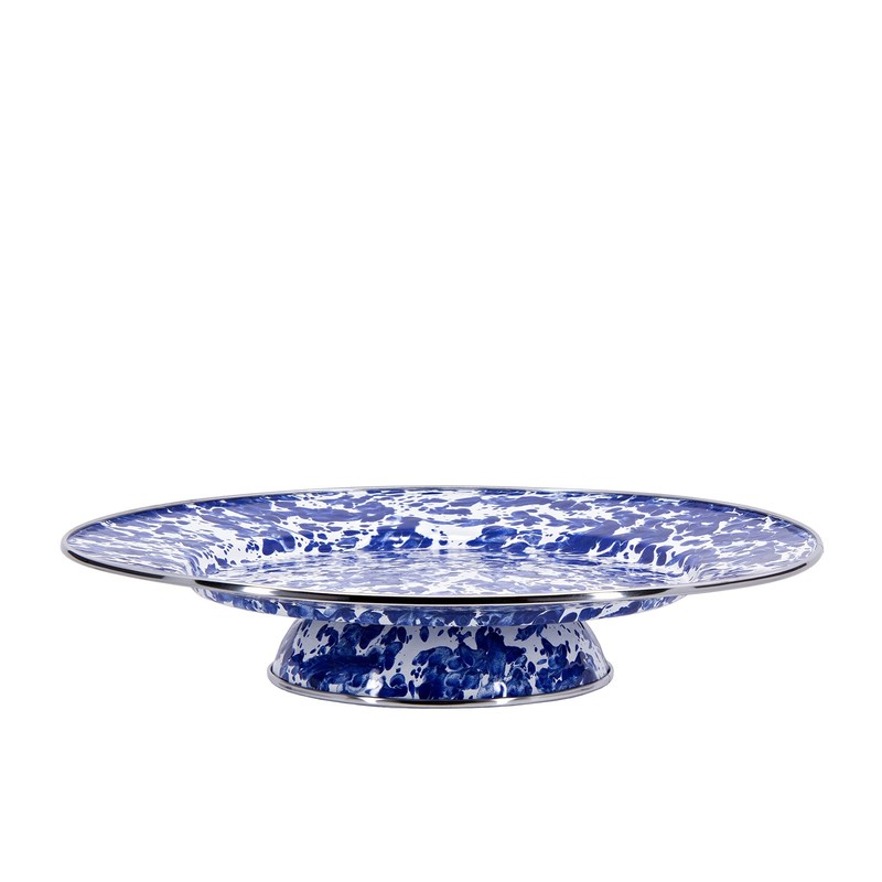 Enamelware Cake Plate, 12.5 inch, Cobalt Swirl