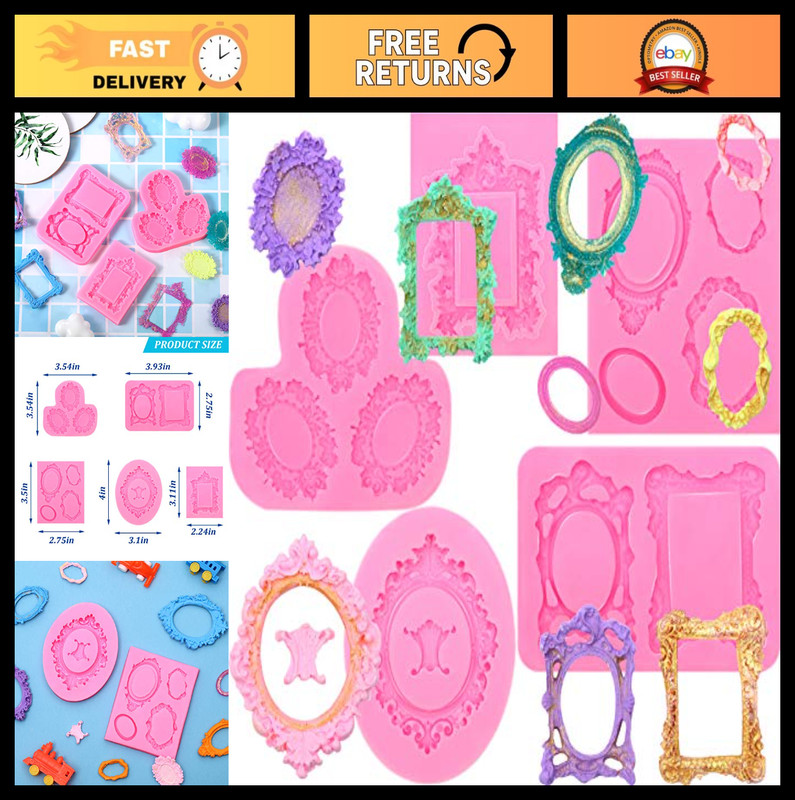 5 Pcs Silicone Photo Frame Molds for Chocolate, Cake Decorating, Fondant, Resin