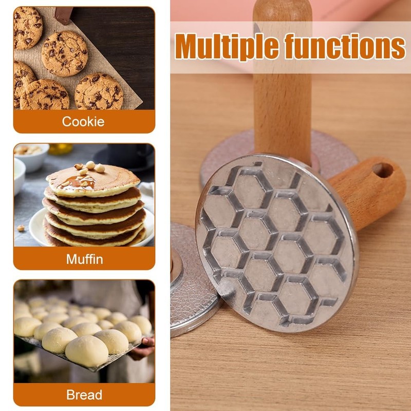 Cookie Stamps, 3PCS Metal Biscuit Press Mold with Wooden Handle for DIY Bakin... gallery