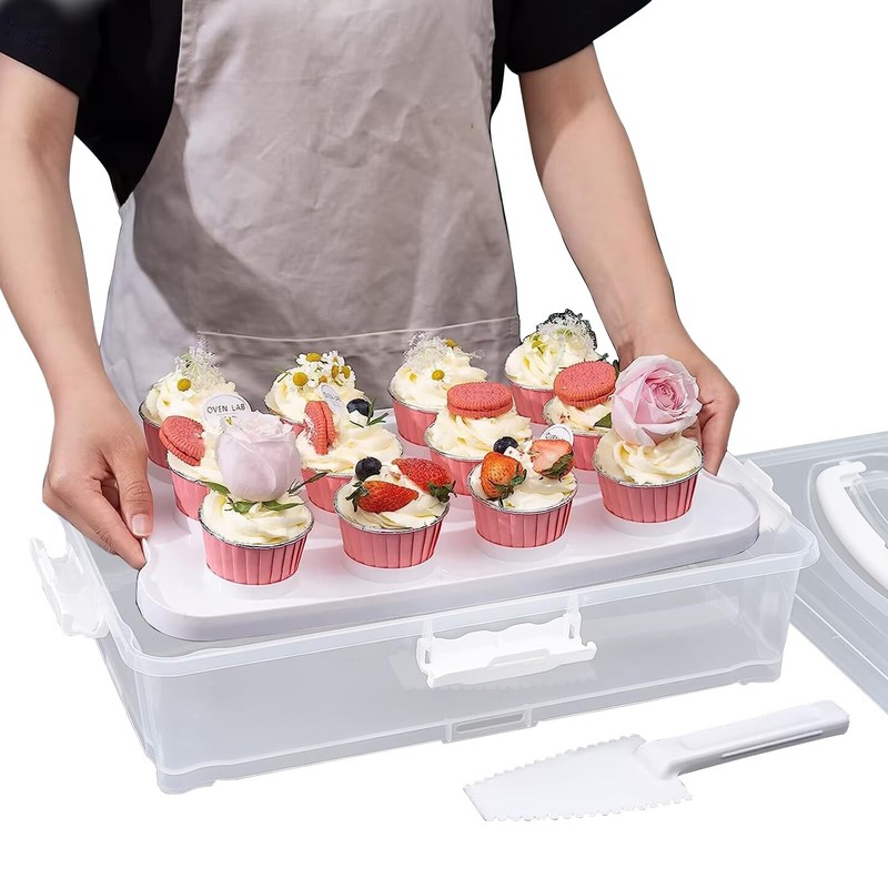 1Pack White Plastic Cake and Cupcake Carrier Holder, Large Portable Storage C... gallery
