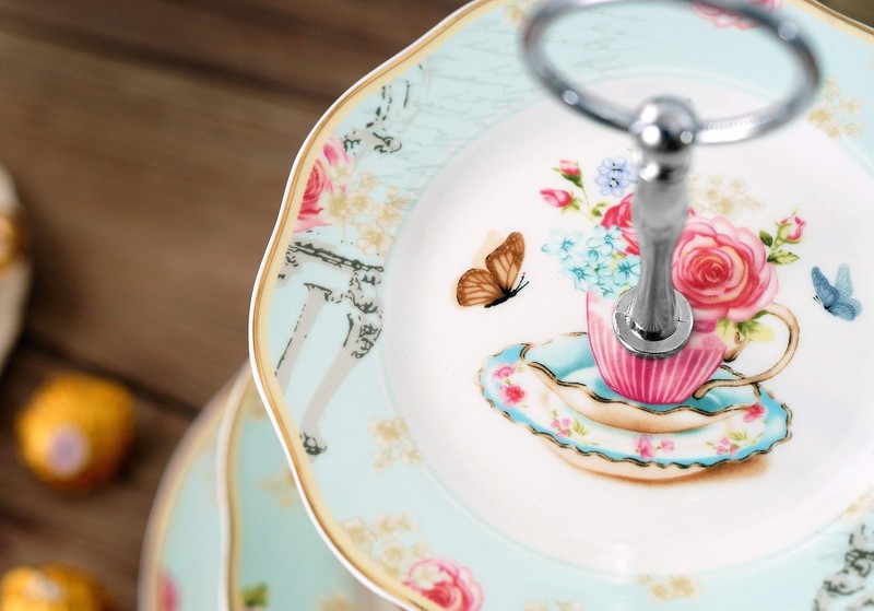 Jusalpha Light Blue 3-Tier Ceramic Cake Stand- Cupcake Stand- Tea Party Pastry S gallery