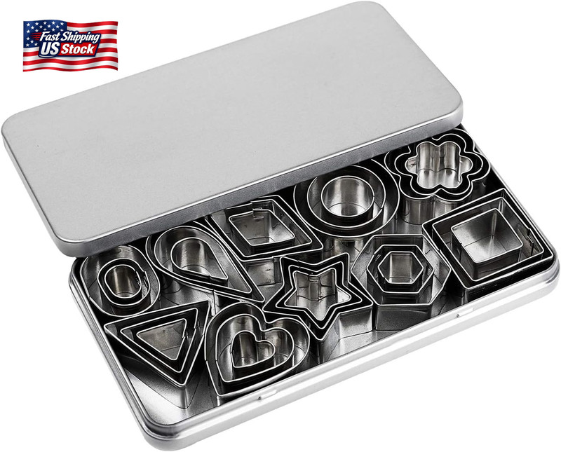 Mini Cookie Cutter Set, 30 Tiny Stainless Steel Cookie Stamps of Rectangle Squar