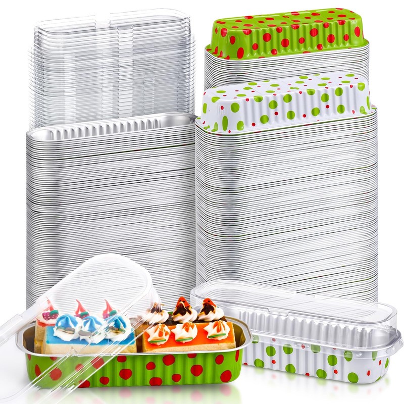 200 Pcs Christmas Aluminum Foil Mini Loaf Pans with Lids 6.7 oz Christmas Bak...