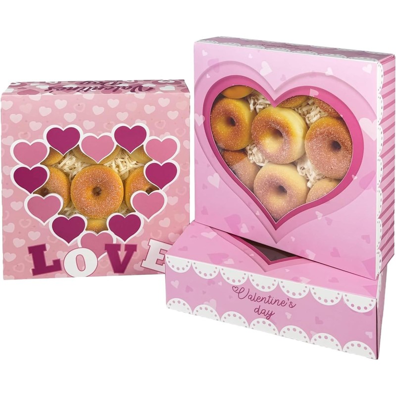 Valentine Auto Pop Up Cookie Boxes Window Bakery Pastry 9x9x2.5 Inch 30 Pack
