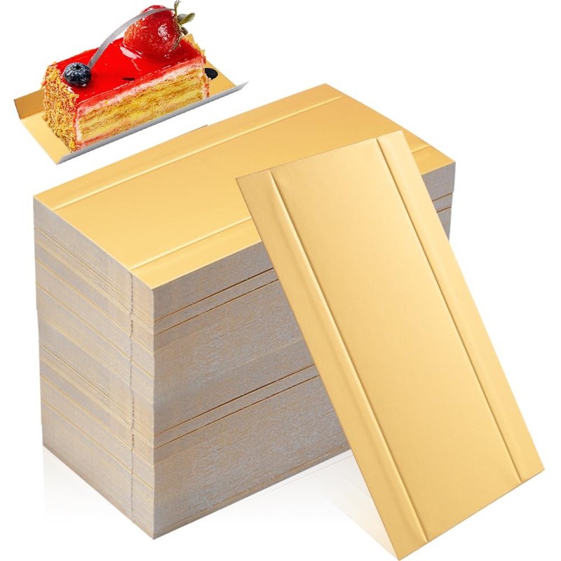 200 PCS Mini Cake Boards, 5 × 2.8 Inch Small Rectangle Cake Boards, Golden Ca…