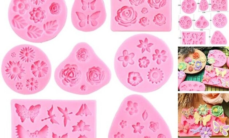 Flower Fondant Molds - 8 Pcs Flower and Butterfly Candy Silicone Molds for