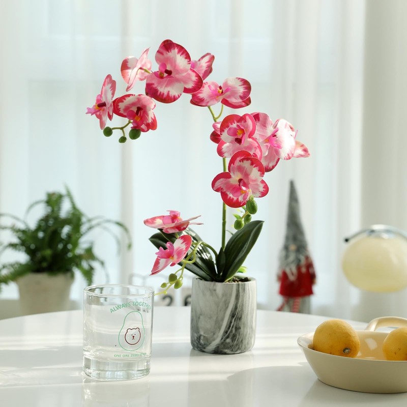 Wenhuidr Red Pink Fake Orchids Flowers in Pot Bendable Faux Orchids Artificial F gallery