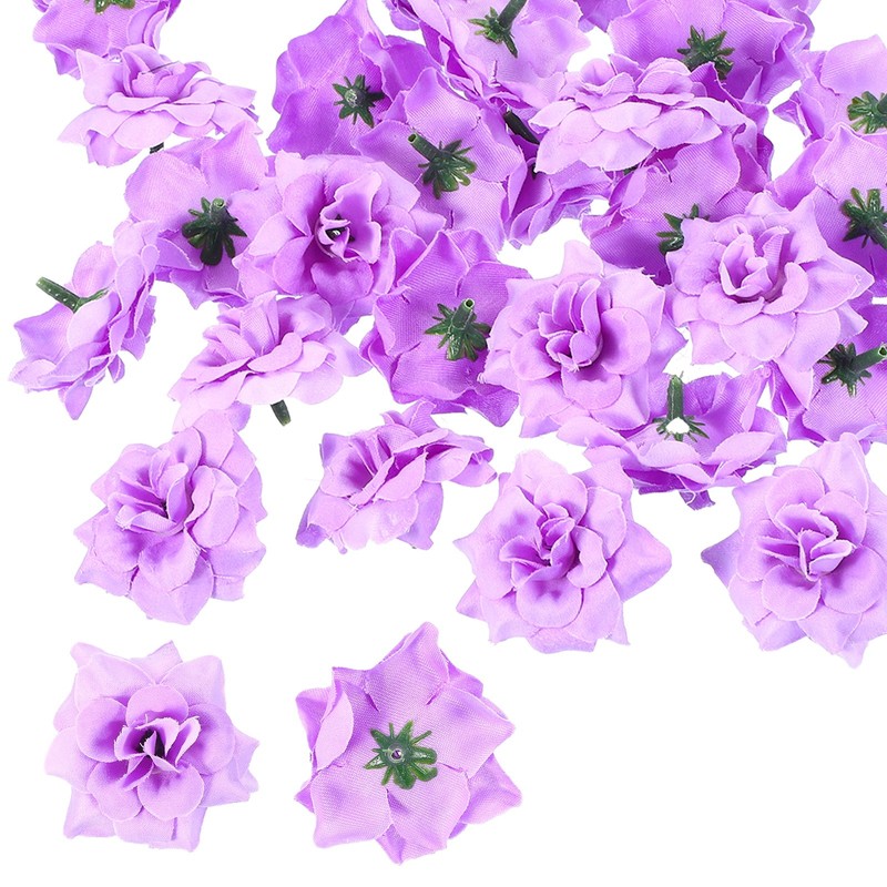 50pcs Artificial Roses 1.77 Inch Wedding Fake Flowers Light Purple DIY